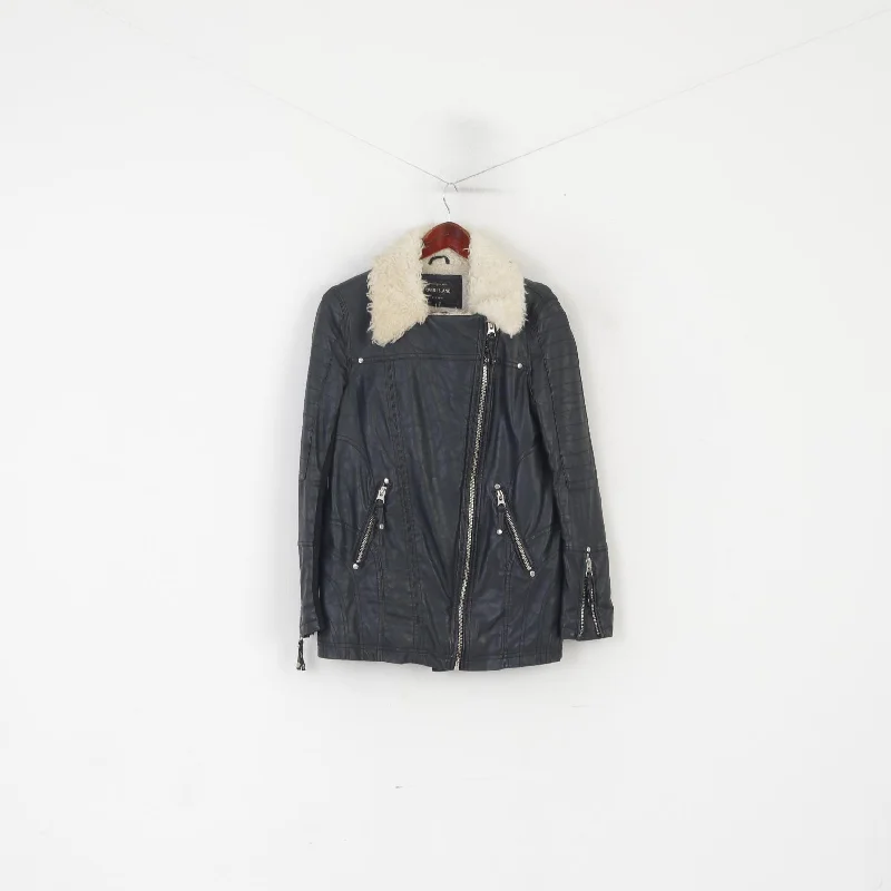 River Island Women 8 34 XS Jacket Black Biker Padded Ramones Full Zipper Top Nylon Jacket Polyester Jacket Spandex Jacket River Island Women 8 34 XS Jacket Black Biker Padded Ramones Full Zipper Top Nylon Jacket Polyester Jacket Spandex Jacket