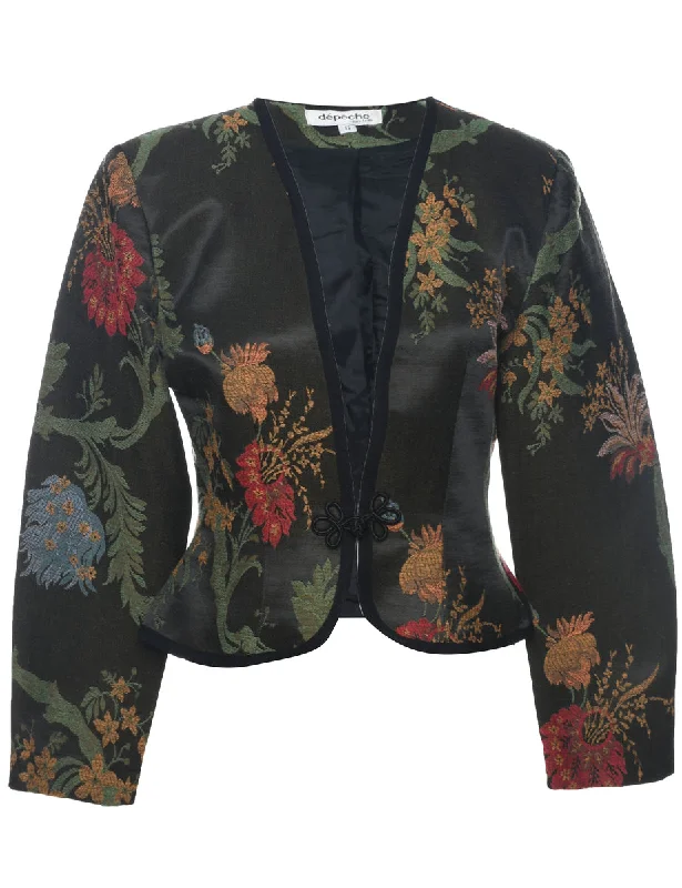 Floral Pattern Evening Jacket - M Elasticated Jacket Padded Jacket Insulated Jacket