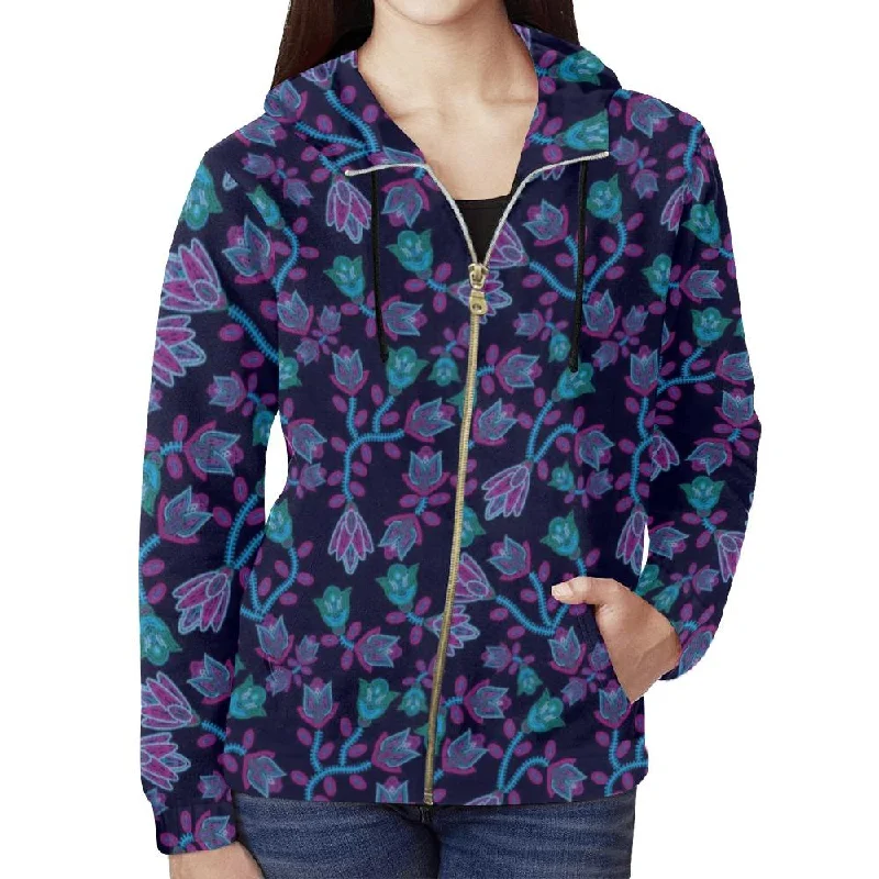 Beaded Blue Nouveau Full Zip Hoodie for Women