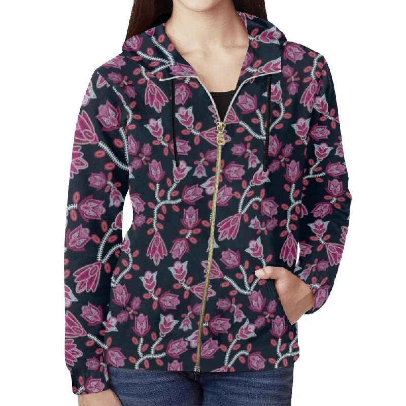 Beaded Pink Full Zip Hoodie for Women