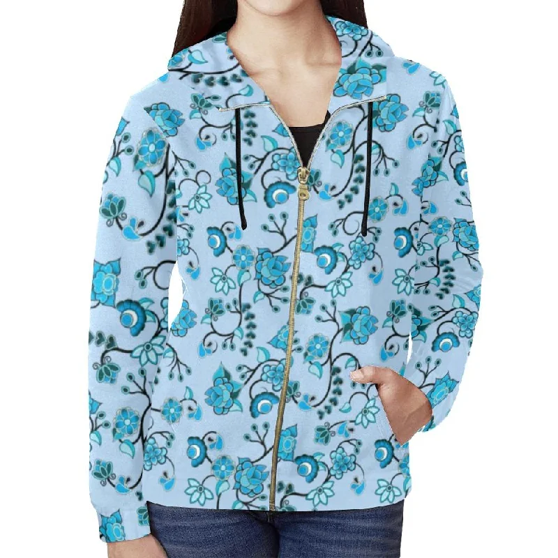 Blue Floral Amour Full Zip Hoodie for Women