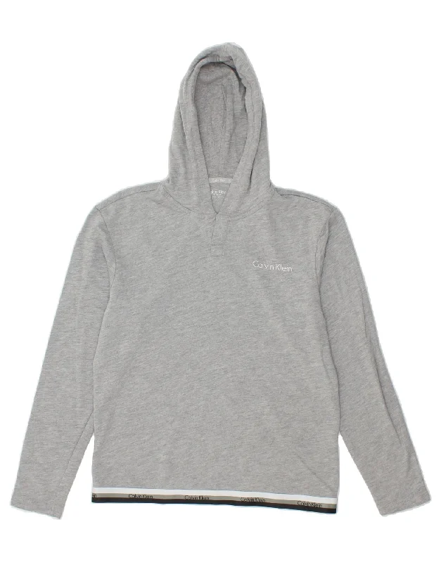 CALVIN KLEIN Boys Graphic Hoodie Jumper 14-15 Years Grey Cotton