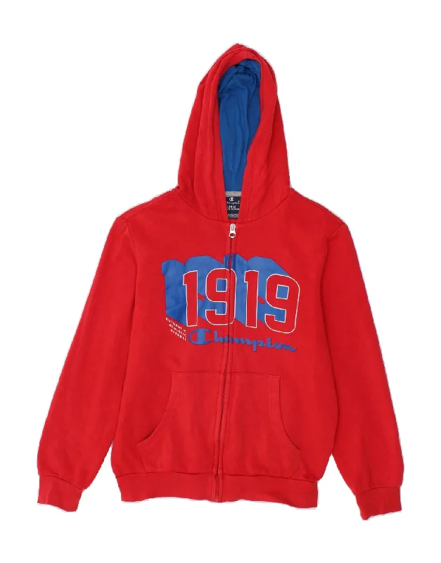 CHAMPION Boys 1919 Graphic Zip Hoodie Sweater 11-12 Years Large  Red