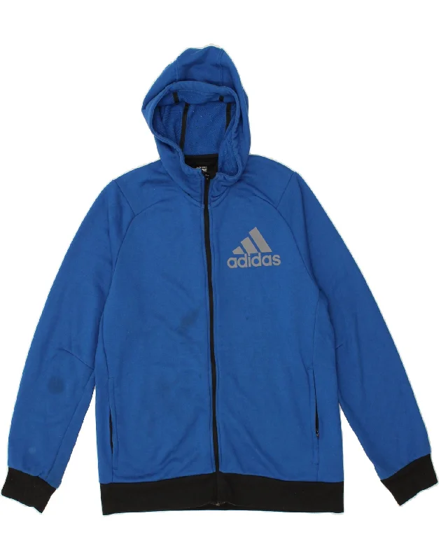 ADIDAS Mens Climalite Graphic Zip Hoodie Sweater Large Blue Polyester