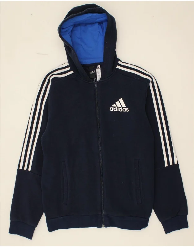 ADIDAS Mens Graphic Zip Hoodie Sweater Small Navy Blue Cotton