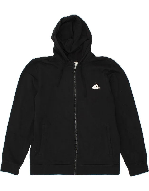 ADIDAS Mens Zip Hoodie Sweater UK 44/46 Large Black Cotton