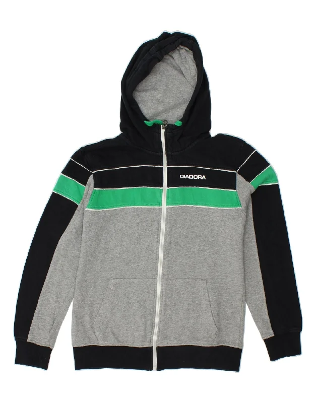 DIADORA Womens Graphic Zip Hoodie Sweater UK 10 Small Grey Colourblock