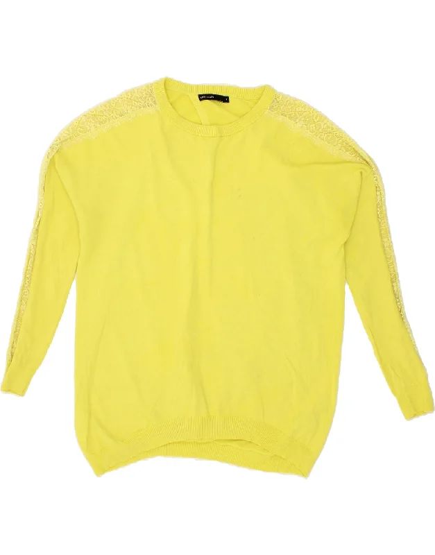 KAREN MILLEN Womens Oversized Crew Neck Jumper Sweater US 4 Small Yellow