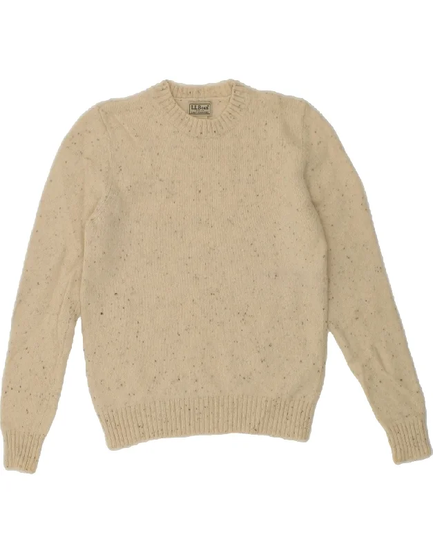 L.L.BEAN Womens Crew Neck Jumper Sweater UK 10 Small Beige Flecked Wool