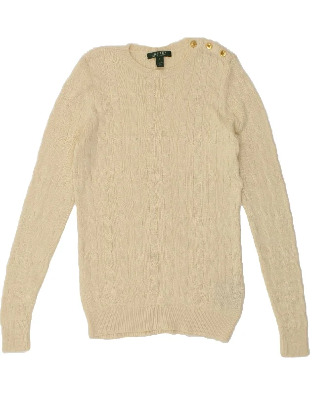 RALPH LAUREN Womens Crew Neck Jumper Sweater UK 12 Medium Beige Cotton