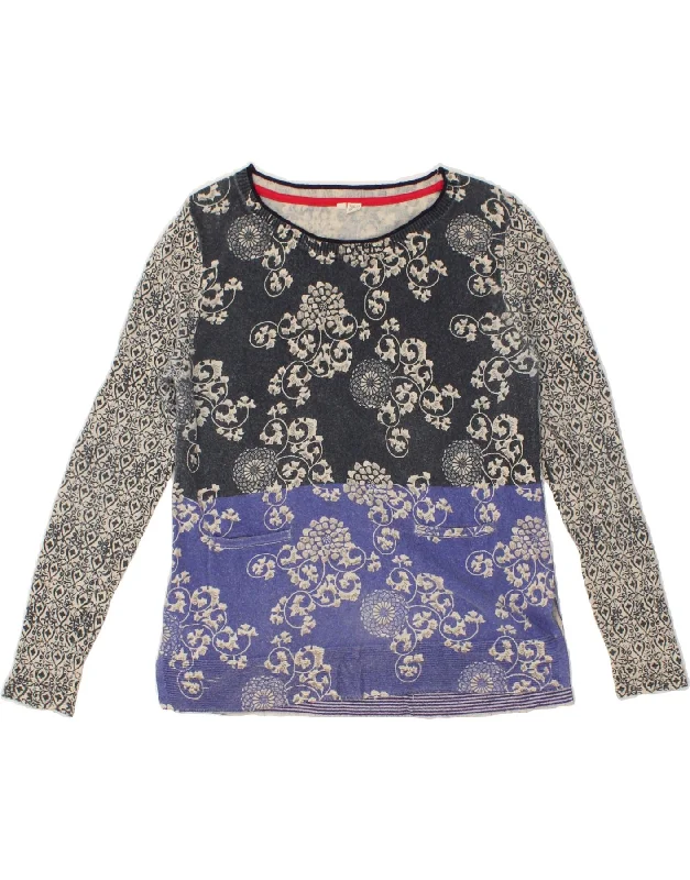 WHITE STUFF Womens Boat Neck Jumper Sweater UK 10 Small Navy Blue Paisley