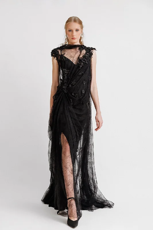 Cape like dress with floral embellishments Tunics Stylish elegant