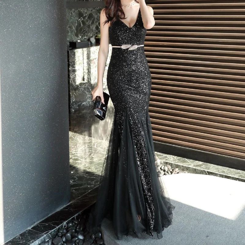 Letitia Sequin Bead Mermaid Mesh Long Dress Tunics Practical durable