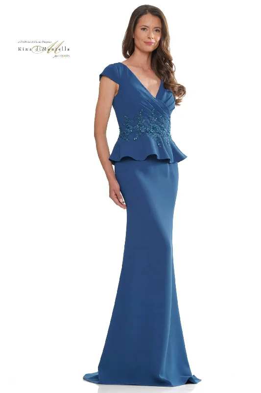 Rina Di Montella -RD2971 Wrapped Bodice Lace Applique Waist Flare Gown Tunics Luxurious high-end