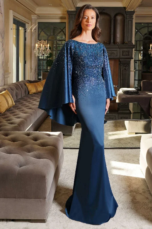 Rina Di Montella -RD2989 Cape Sleeve Stone Embellishment Satin Dress Shift Classic Vintage