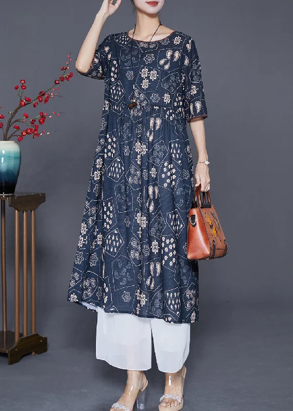 Women Black Oversized Print Silk Long Dress Summer Tunics Versatile functional